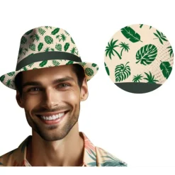 CHAPEAU BORSALINO BEIGE FEUILLES TROPICAL ADULTE