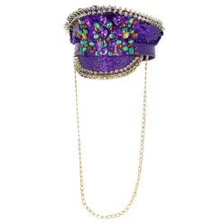CHAPEAU CLOUTÉ CAPITAINE PAILLETTES VIOLET ADULTE