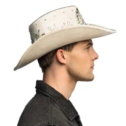 CHAPEAU COWBOY BEIGE STRASS IRIDESCENTS ADULTE