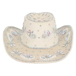 CHAPEAU COWBOY BEIGE STRASS IRIDESCENTS ADULTE