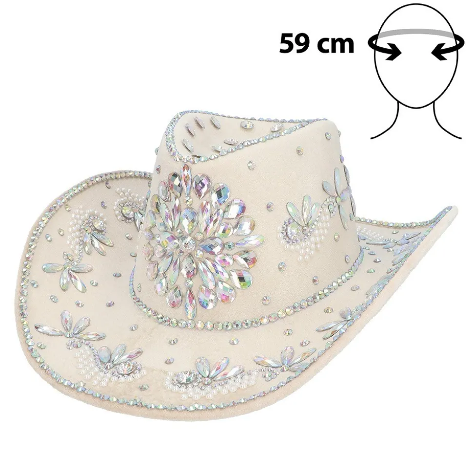 CHAPEAU COWBOY BEIGE STRASS IRIDESCENTS ADULTE