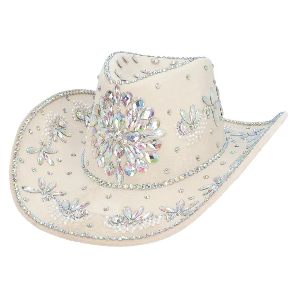CHAPEAU COWBOY BEIGE STRASS IRIDESCENTS ADULTE