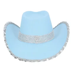 CHAPEAU COWBOY BLEU CLAIR UV STRASS ARGENT ADULTE