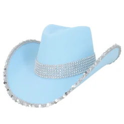 CHAPEAU COWBOY BLEU CLAIR UV STRASS ARGENT ADULTE
