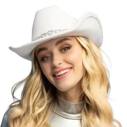 CHAPEAU COWBOY CURS STRASS ARGENT BLANC FEMME