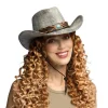 CHAPEAU COWBOY DAIM GRIS LANIÈRE TRESSÉE ADULTE