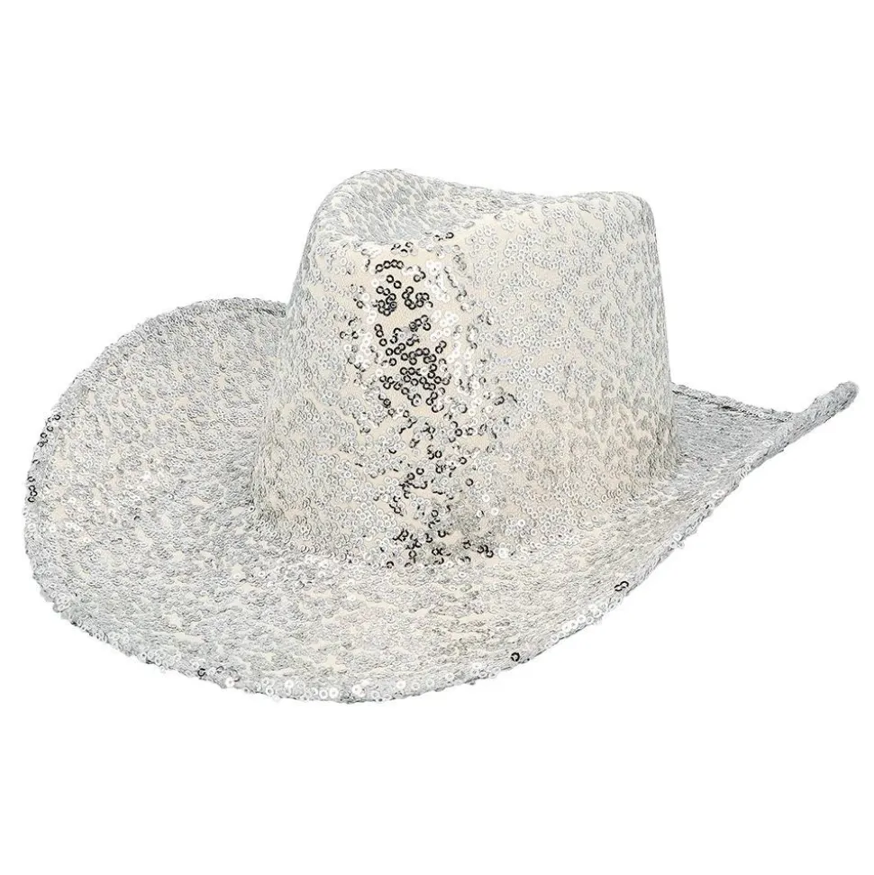 CHAPEAU COWBOY FESTIF RODÉO SEQUINS ARGENT ADULTE