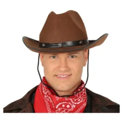 CHAPEAU COWBOY FEUTRE MARRON BANDEAU NOIR ADULTE