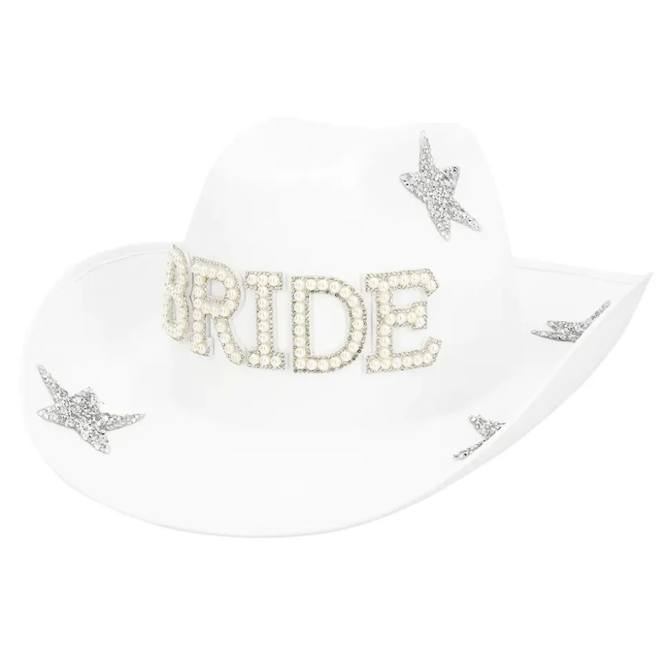 CHAPEAU COWBOY STAR BRIDE PERLES BLANC EVJF FEMME
