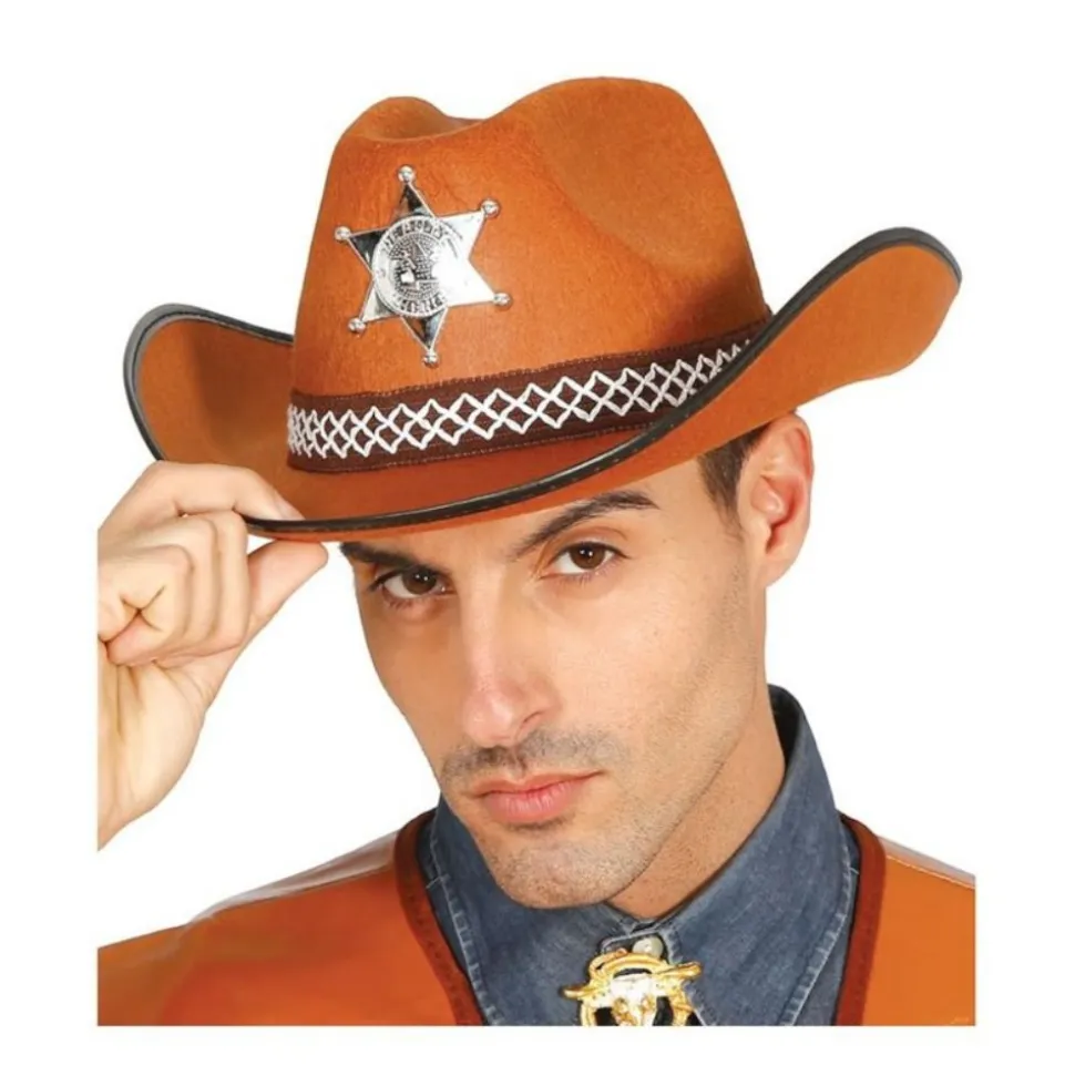 CHAPEAU COWBOY ÉTOILE SHÉRIF MARRON ADULTE