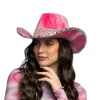 CHAPEAU COWBOY VELOURS ROSE STRASS ADULTE