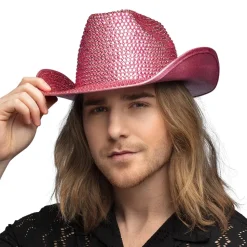 CHAPEAU DE COWBOY GLAMOUR ROSE VIF ADULTE