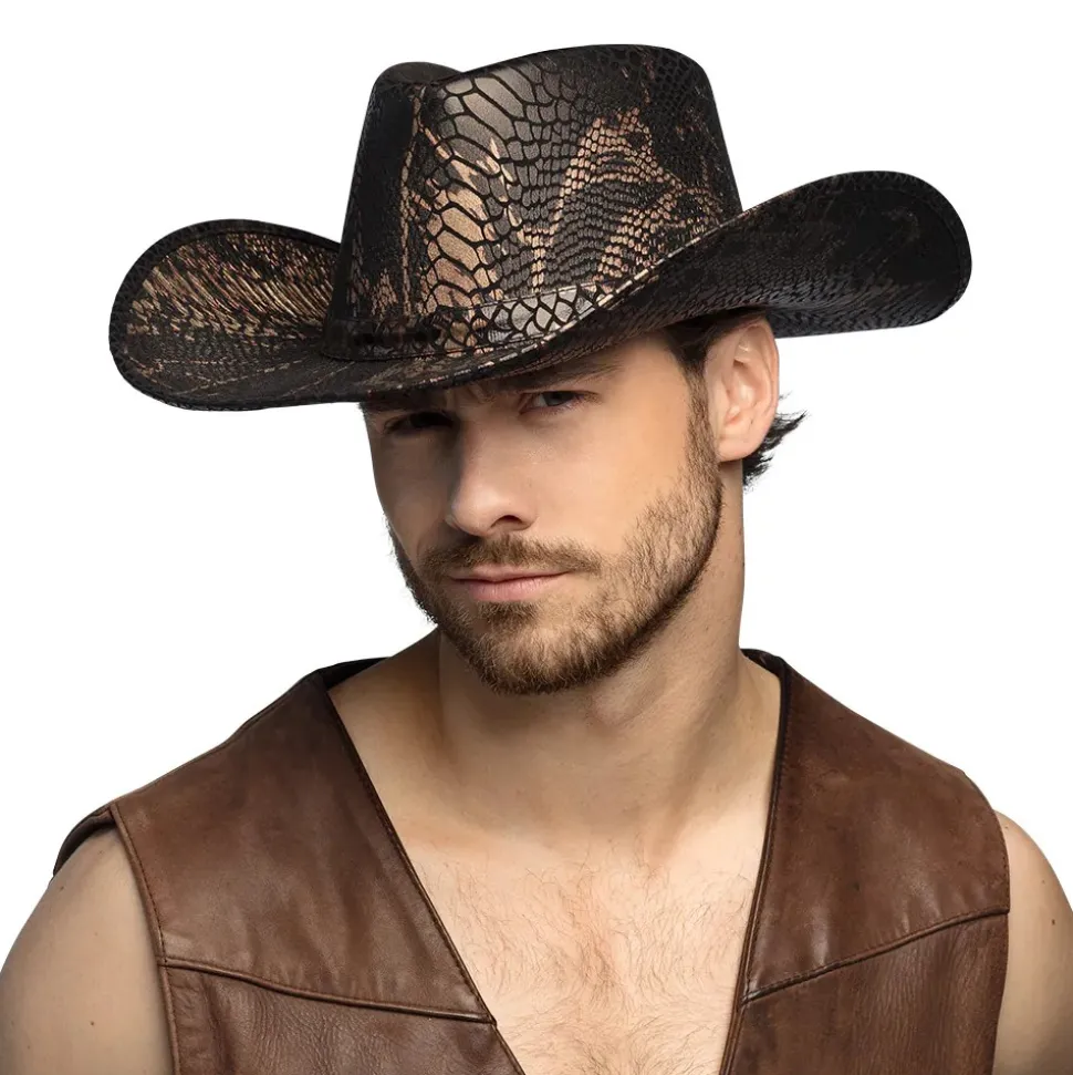 CHAPEAU DE COWBOY PEAU SERPENT COBRA ADULTE