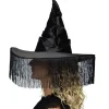 CHAPEAU DE SORCIÈRE NOIR À FRANGES WICCA FEMME