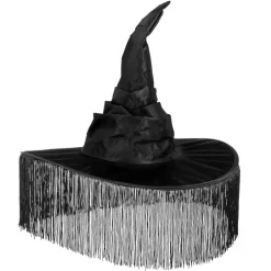 CHAPEAU DE SORCIÈRE NOIR À FRANGES WICCA FEMME