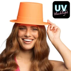 CHAPEAU HAUT-DE-FORME PVC ORANGE FLUO UV ADULTE