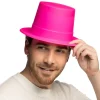 CHAPEAU HAUT-DE-FORME PVC ROSE FLUO UV ADULTE