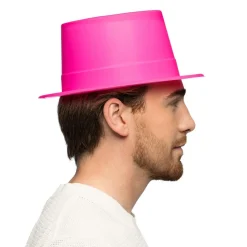 CHAPEAU HAUT-DE-FORME PVC ROSE FLUO UV ADULTE