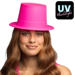 CHAPEAU HAUT-DE-FORME PVC ROSE FLUO UV ADULTE