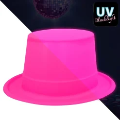 CHAPEAU HAUT-DE-FORME PVC ROSE FLUO UV ADULTE