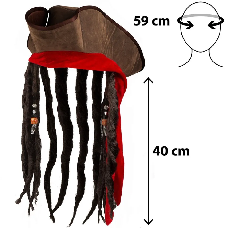 CHAPEAU PIRATE MARRON AVEC DREADLOCKS