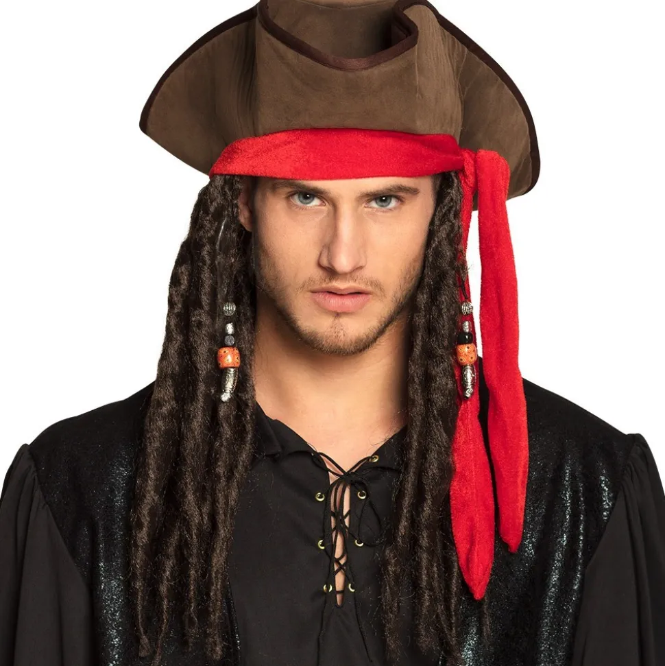 CHAPEAU PIRATE MARRON AVEC DREADLOCKS