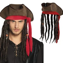 CHAPEAU PIRATE MARRON AVEC DREADLOCKS