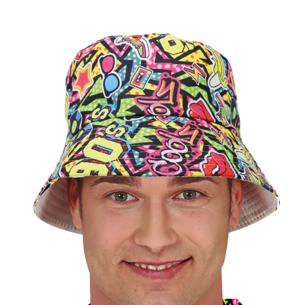 CHAPEAU SEAU BOB GRAFFITIS FLASHY ANNÉES 90 ADULTE