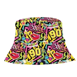 CHAPEAU SEAU BOB GRAFFITIS FLASHY ANNÉES 90 ADULTE