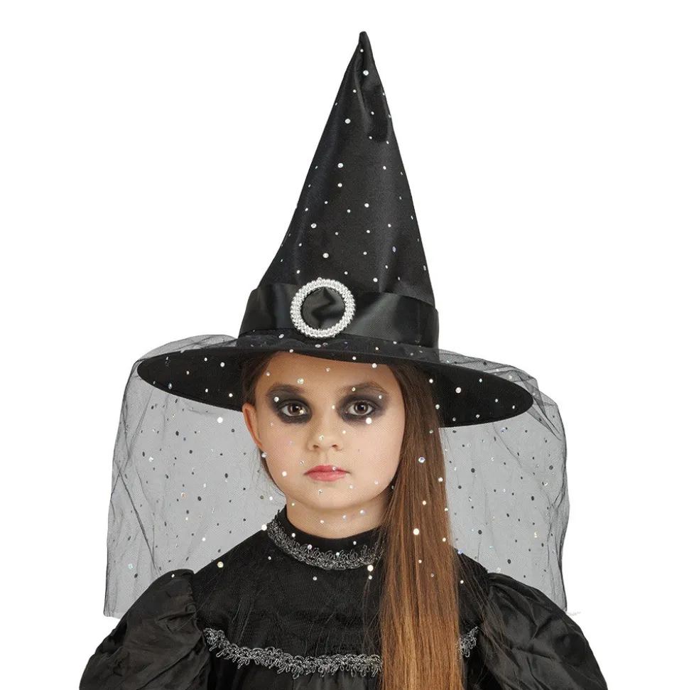 CHAPEAU SORCIÈRE BOUCLE PAILLETTES 35CM NOIR FILLE