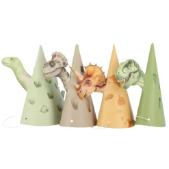 4 CHAPEAUX CARTON CÔNE DE FÊTE DINOSAURES 17.5CM