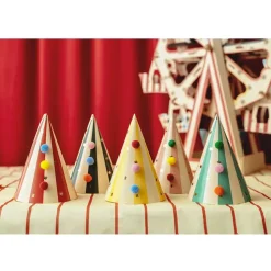 6 CHAPEAUX CARTON CÔNE DE FÊTE RAYÉ CIRQUE 16CM