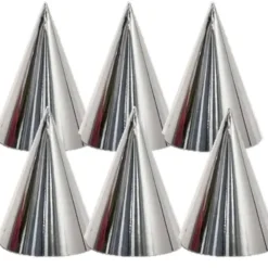 6 CHAPEAUX CÔNES DE FÊTE 16CM ARGENT MÉTAL