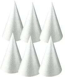 6 CHAPEAUX CÔNES DE FÊTE 16CM ARGENT PAILLETÉ