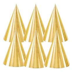 6 CHAPEAUX CÔNES DE FÊTE 16CM OR MÉTAL