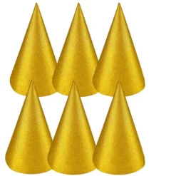 6 CHAPEAUX CÔNES DE FÊTE 16CM OR PAILLETÉ