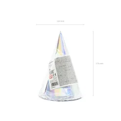 6 CHAPEAUX FÊTE CARTON CÔNE 17.5CM IRIDESENT