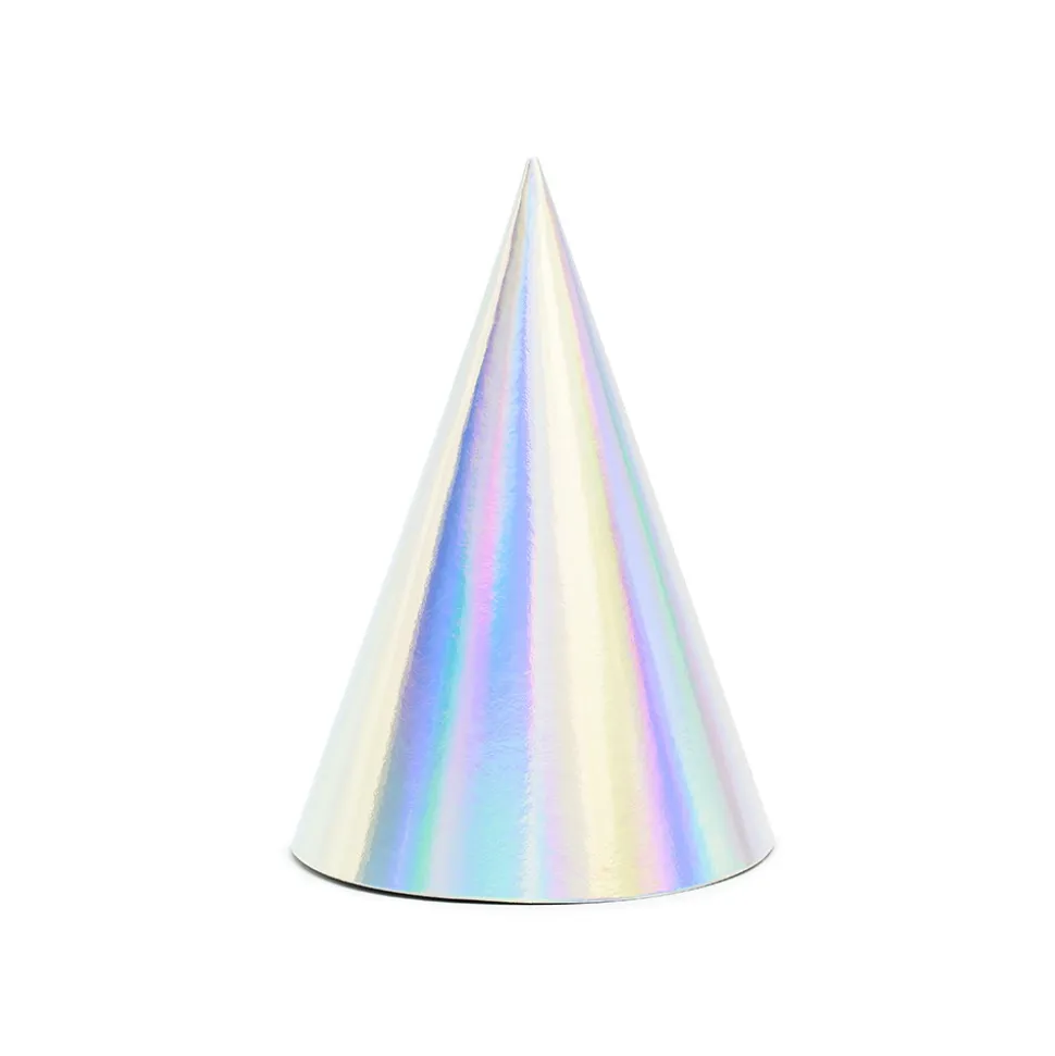6 CHAPEAUX FÊTE CARTON CÔNE 17.5CM IRIDESENT