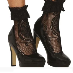 CHAUSSETTES COURTES DENTELLE NOIR FLEUR FEMME