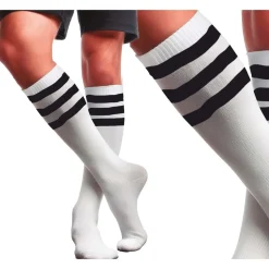 CHAUSSETTES HAUTES SPORT 3 BANDES BLANC HOMME