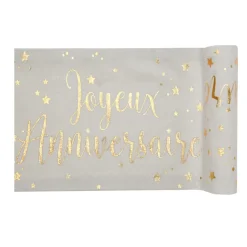 CHEMIN DE TABLE ANNIVERSAIRE BLANC ET OR 3M