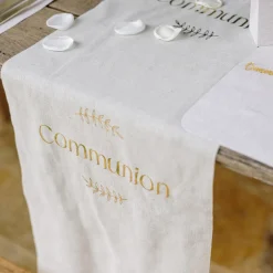 CHEMIN DE TABLE COMMUNION LAURRIER OR 28CMX5M LIN