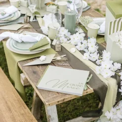 CHEMIN DE TABLE EFFET LIN 28CMX5M VERT OLIVE