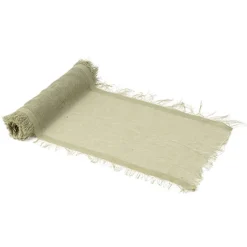 CHEMIN DE TABLE EFFILOCHÉ CHANVRE 30CMX3M VERT
