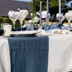 CHEMIN DE TABLE GAZE DE COTON 30CMX3M BLEU MARINE