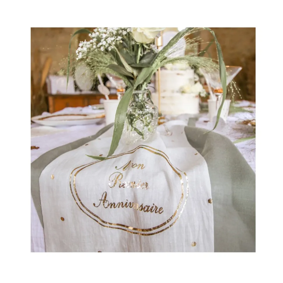 CHEMIN DE TABLE GAZE DE COTON 1ER ANNIV 28CMX5M