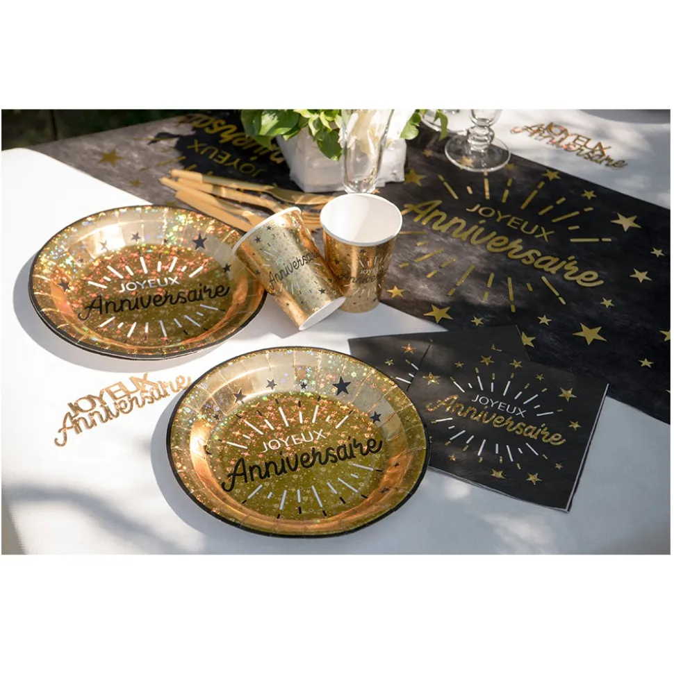 CHEMIN DE TABLE INTISSÉ ANNIVERSAIRE 30CMX5M NOIR