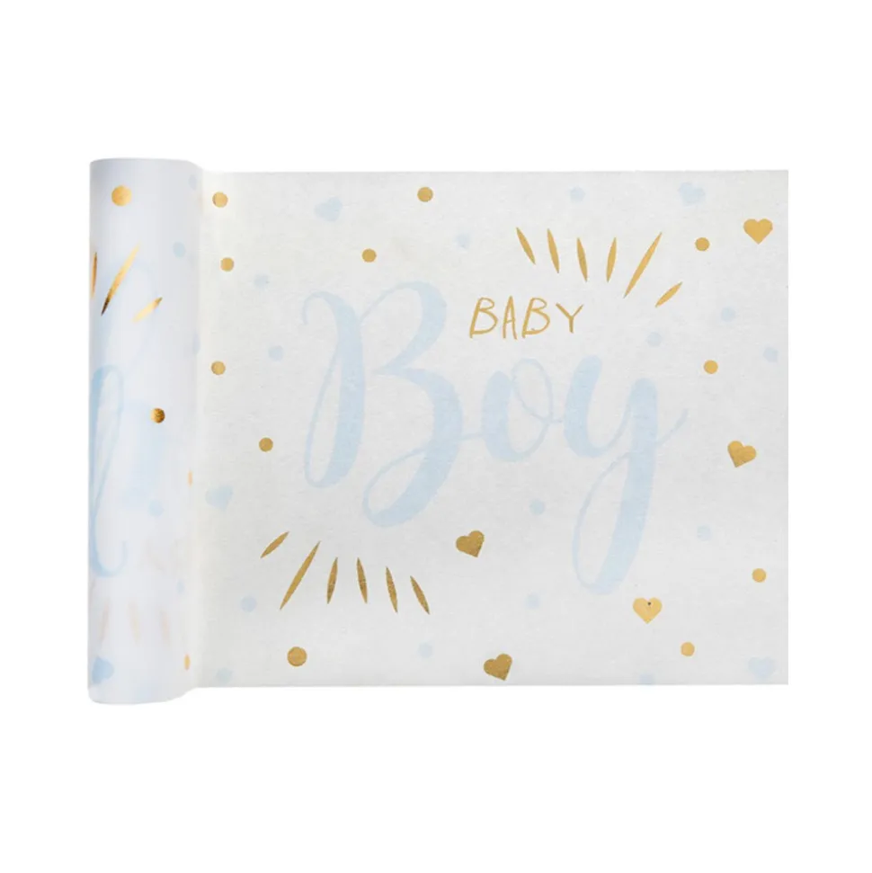 CHEMIN DE TABLE INTISSÉ BABY SHOWER 28CMX5M BLEU