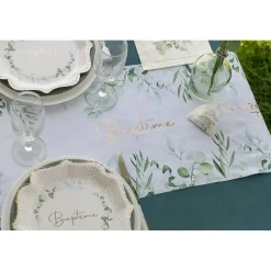 CHEMIN DE TABLE POPELINE BAPTÊME FEUILLAGE 29CMX3M