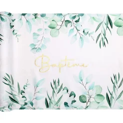 CHEMIN DE TABLE POPELINE BAPTÊME FEUILLAGE 29CMX3M